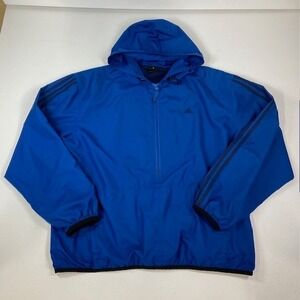 Adidas XL Blue Windbreaker‎ Hooded 1/2 Zip Pullover 3 Stripe Jacket